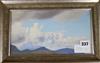 Modern British, oil on canvas board, clouds over mountains, 5.5 x 10in.                                                                