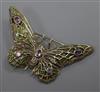 A silver, marcasite and gem set plique a jour butterfly brooch, 78mm.                                                                  