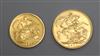 A 1910 gold full sovereign and 1900 gold half sovereign.                                                                               