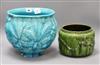 A blue Burmantofts jardiniere and a smaller Bretby green jardiniere tallest 25cm                                                       