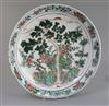 A Chinese famille verte dish, Kangxi period, D. 36cm, cracked                                                                          