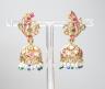A pair of Indian? yellow metal and multi-gem set drop ear clips, 41mm, gross weight 13.2 grams.                                                                                                                             