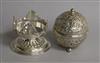 A late Victorian repousse silver string box, Henry Matthews, Chester, 1898 and a later silver stand.                                   
