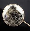 John William Bailey-(active 1860-1910) a gold mounted enamel tie pin inset with a portrait of a bulldog 91mm.                          