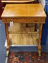 A George IV satinwood occasional table, with frieze drawer and end standards W.54cm                                                    