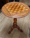 A Victorian mahogany tripod games table, stamped Gillows Diam. 62cm                                                                    