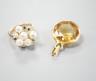 A yellow metal mounted facetted citrine set pendant, gross, 4.9 grams and a costume dress ring.                                                                                                                             