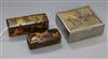 An early 19th century tortoiseshell snuff box, a similar dice box and, silver plated cigarette box largest 9.5 x 8.5cm                 