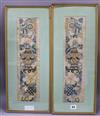 A pair of Chinese embroidered sleeve bands, framed 43 x 12cm                                                                           