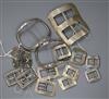 Eight assorted pairs of mainly 20th century buckles, including silver and silver and enamel.                                           