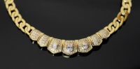 A modern Middle Eastern (possibly Egyptian) gold and diamond set oval curblink necklace,                                               