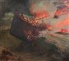 William Shackleton (1872-1933) The Burning of the Voltaire 37.5 x 42.5in. unframed.                                                    
