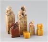 Six Chinese soapstone seals, H. 2.8 - 12.8cm                                                                                           