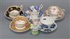 Four cabinet cups and saucers, a Japanese cup and saucer and a Beatrix Potter Little Pig Robinson                                      