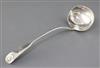 A Victorian provincial silver fiddle and shell pattern soup ladle, by John Walton, 8.5 oz.                                             