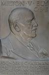 A bronze relief portrait plaque of Milton V. Ely C.B.E, 20 x 13in.                                                                     