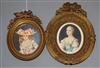 Two early 20th century French oil on ivory miniatures; Louise de Lorraine and another lady, 10 x 8cm. ormolu framed                    