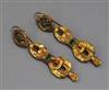 A pair of gold 19th century gem set drop earrings                                                                                      