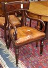 A pair of William IV elbow chair with hide seats                                                                                       