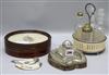 A horse shoe Inkwell, Boards, Tusk, Wine Labels, Ivory Cruet stand & box                                                               