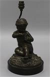 A late 19th century French bronze of a putto and dove, converted to a lamp height 33cm                                                 