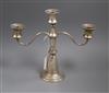 A modern silver two branch, three light candelabrum by Reid & Sons, height 21.5cm.                                                     