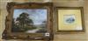 P. Nasmyth, oil on board, Figures beside a pond, signed, 20 x 30cm and a watercolour after Birket Foster                               