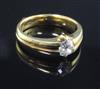 A 22ct gold and oval-cut diamond solitaire ring, size M.                                                                               