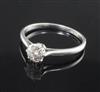 A platinum and diamond solitaire ring, the circular brilliant approx. 0.5ct, size P.                                                   