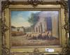 C. Poncelet, oil on board, sheep in a farmyard, signed, 32 x 43cm                                                                      