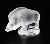 Sanglier/Wild Boar. A glass mascot by René Lalique, introduced on 3/10/1929, No.11802, height 6.5cm.                                   
