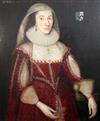 English School, c.1625, Portrait of Grace Rokeby, wife of Conyers D'Arcy, 1st Earl of Holderness 34.5 x 29in.                          