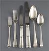 A matched part canteen of George III silver Old English pattern flatware by George Smith & William Fearn and Richard Crossley,         