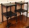 A pair of Regency style gilt and ebonised printed two tier tables W.36cm                                                               