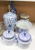 Two Chinese porcelain blue and white lamps, a similar jardinière, two bowls and covers and a hexagonal box and cover                                                                                                        