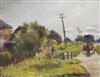 Arthur Spooner, oil on canvas laid on board, Horse and cart on a lane, signed, 26 x 33cm                                               