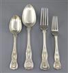 A harlequin canteen of George III and later mainly King's pattern silver cutlery, weighable silver 148 oz.                             