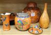 Carlton ware Armand orange lustre - a ginger jar and cover, two vases, an inkwell, biscuit barrel and dish (6)                         