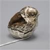 An Edwardian novelty silver "hatching chick" pin cushion, Sampson Mordan & Co, Chester, 1907                                           