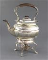 A late Victorian demi-fluted silver tea kettle on stand, with burner, Henry Howson, gross 48.5 oz                                      