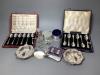 A three-piece silver condiment set and a collection of small silver, approx 12.3oz                                                                                                                                          