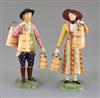 A pair of Chamberlain's Worcester porcelain figures of a milkmaid and a milkman, c.1830, 18cm and 17.5cm, some restoration             