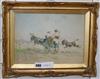 Early 20th century Italian School, watercolour, Figures in a donkey cart, indistinctly signed, 20 x 28cm                               