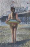 St John Child, oil on board, Girl beside The Palace Pier, 32 x 21cm                                                                    