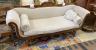 A Regency brass inlaid simulated rosewood scroll arm settee with squab cushion seat, length 206cm, depth 60cm, height 96cm                                                                                                  