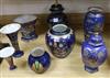 Six Carlton ware powder blue lustre vases and two lidded jars, in Temple, Mikado, Fan etc. patterns                                    