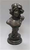 Georg Felix Pfeifer (German 1871-1945), an Art Nouveau black-painted plaster bust of a young lady, H 38cm (overall)                    