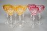 Eight hock or claret wine glasses, with colour flashed bowls, 20cm                                                                                                                                                          