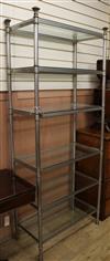 A six shelf metal and glass unit W.80.5cm                                                                                              