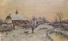 English School c.1900, oil on canvas, Traveller in a winter landscape, monogrammed A.B., 20 x 32cm                                                                                                                          